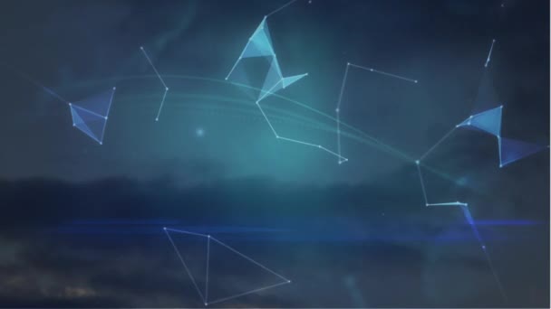 Animation du globe avec réseau de connexions sur le ciel. connexions globales, interface numérique, technologie et concept de réseau vidéo générée numériquement.