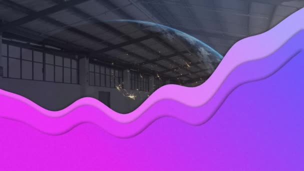 Animation Purple Wave Globe Warehouse Global Data Processing Digital Interface — Stock Video