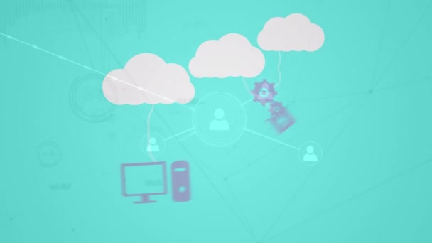 Animacja Chmur Ikon Oraz Sieci Połączeń Zielonym Tle Globalny Biznes — Wideo stockowe