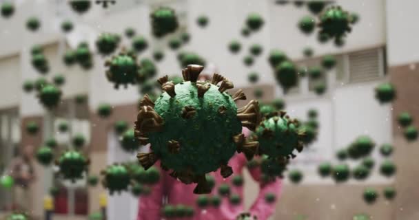巨囊19细胞在蒙面男子上的动画化 全球联盟19大流行病概念数码视频 — 图库视频影像