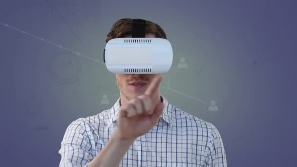 Animatie Van Zakenman Met Headset Netwerken Van Verbindingen Blauwe Achtergrond — Stockvideo