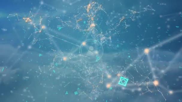 Animacja Sieci Połączeń Niebieskim Tle Globalny Interfejs Cyfrowy Technologia Koncepcja — Wideo stockowe