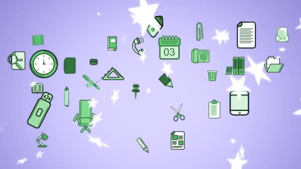 Анімація Шкільних Предметів Фіолетовому Фоні Глобальна Освіта Цифровий Інтерфейс Технології — стокове відео