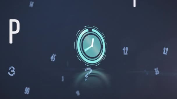 Animación Del Reloj Con Números Letras Cambiando Sobre Fondo Azul — Vídeo de stock