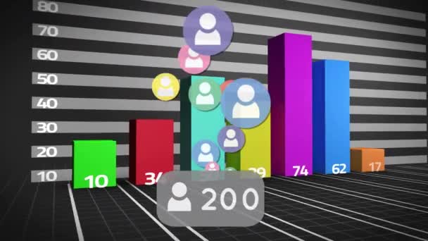 Анімація Піктограм Соціальних Мереж Через Мережу Язків Статистикою Глобальні Соціальні — стокове відео