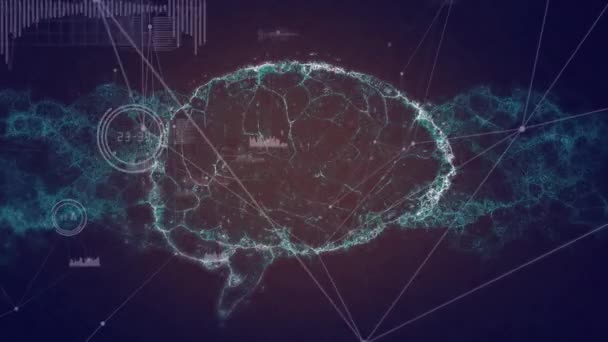 Animação Cérebro Humano Fita Dna Redes Conexões Fundo Azul Interface — Vídeo de Stock