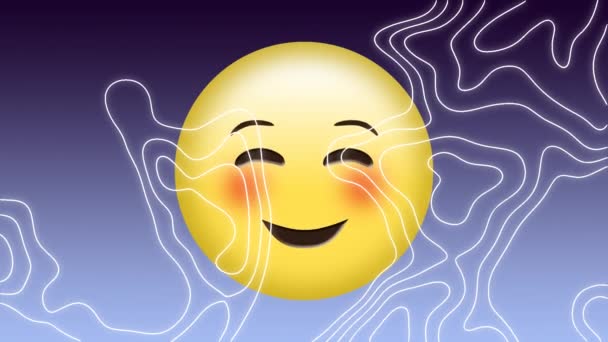 Animatie Van Lachende Emoji Icoon Paarse Achtergrond Wereldwijde Sociale Media — Stockvideo