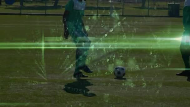 Animação Processamento Dados Sobre Jogadores Futebol Esportes Globais Interface Digital — Vídeo de Stock