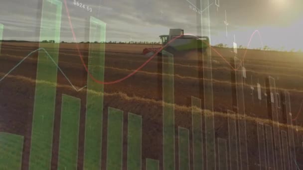 Animación Estadísticas Procesamiento Datos Financieros Sobre Combain Campo Agricultura Agricultura — Vídeo de stock