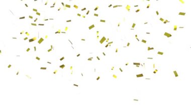 Beyaz arka plana düşen altın ve kırmızı konfeti animasyonu. kutlama, parti ve olay konsepti dijital olarak oluşturulmuş video.