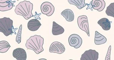 Deniz yıldızının üzerine düşen sarı balığın animasyonu. Deniz kabuğunun üstüne, kremanın üzerine. vahşi hayvan ve doğa konsepti dijital olarak üretilen video.