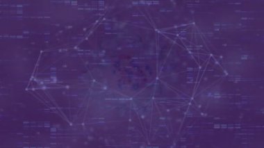 Mor ekranda bağlantı ağının ve veri işleme ağının animasyonu. küresel veri işleme, dijital arayüz, teknoloji ve ağ konsepti dijital olarak oluşturulmuş video.