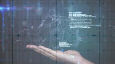 Veri işleme üzerine simgelerle bağlantı ve dünya ağının animasyonu. küresel iş, dijital arayüz, teknoloji ve ağ konsepti dijital olarak oluşturulmuş video.