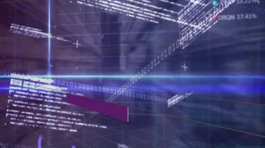 İstatistiklerin animasyonu ve ikili kodlama, finansal veri işleme. küresel finansmanlar, iş dünyası, dijital arayüz, teknoloji ve ağ konsepti dijital olarak oluşturulmuş video.