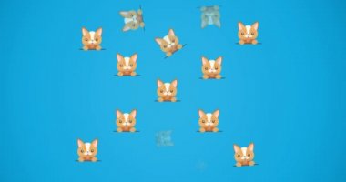 Mavi arka planda sevimli kedi ve köpek portrelerinin animasyonu tekrarlanıyor. evcil hayvan ve evcil hayvan konsepti dijital olarak oluşturulmuş video.