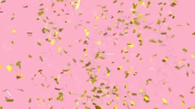 Pembe arka plana düşen altın konfetilerinin animasyonu. kutlama, parti ve olay konsepti dijital olarak oluşturulmuş video.