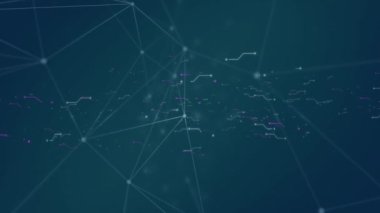 Mavi arkaplandaki bağlantı ağlarının animasyonu. küresel dijital arayüz, teknoloji ve ağ konsepti dijital olarak oluşturulmuş video.