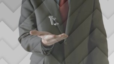 Beyaz arka planda iş adamlarının fındık ve cıvataları fırlatması ve yakalaması üzerine zikzak çizgilerinin animasyonu. iş, çözümler ve fikirler, dijital olarak üretilen video konsepti.
