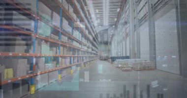 Depodaki finansal veri işleme animasyonu. küresel iş, veri işleme, dijital arayüz, teknoloji ve gönderme konsepti dijital olarak oluşturuldu.