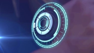 Hareket eden spot ışıkları ve karanlık arka planda dönen dairesel güvenlik kilidi animasyonu. küresel iş ve finans güvenlik teknolojisi ve iletişim konsepti dijital olarak oluşturulmuş video.
