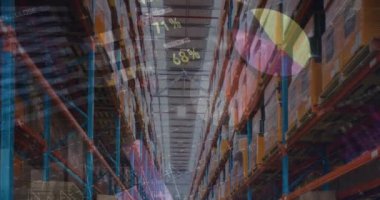 Depodaki finansal veri işleme animasyonu. küresel iş, veri işleme, dijital arayüz, teknoloji ve gönderme konsepti dijital olarak oluşturuldu.