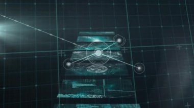 Siyahlar üzerinde bağlantı ve veri işleme ağının animasyonu. küresel iletişim ve veri paylaşım teknolojisi konsepti, dijital olarak oluşturulmuş video.