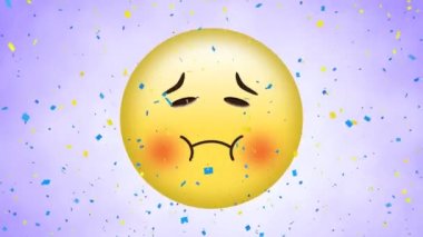 Mor arka planda utanmış emoji simgesinin animasyonu. küresel sosyal medya, dijital arayüz, teknoloji ve ağ konsepti dijital olarak oluşturulmuş video.