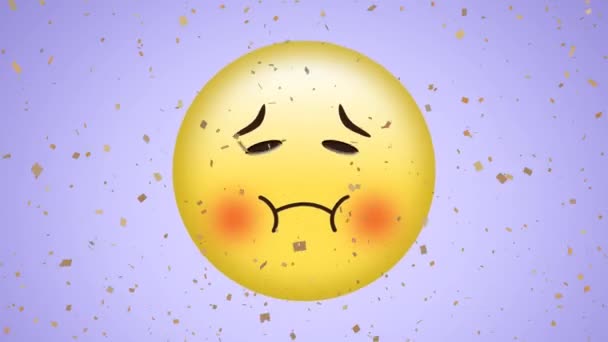 Animation Des Emoji Symbols Mit Konfetti Auf Violettem Hintergrund Globale — Stockvideo