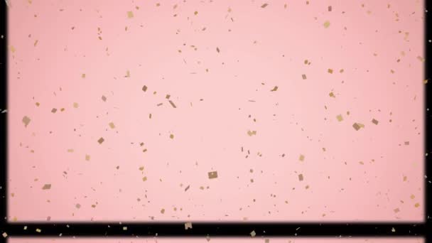 Анимация Конфетти Падающих Белым Кругам Скользящих Рамок Розовом Фоне Празднование — стоковое видео