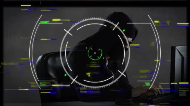 Animatie Van Omvang Gegevensverwerking Hacker Met Laptop Wereldwijde Internetbeveiliging Digitale — Stockvideo