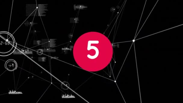 Animation Von Zahlen Die Sich Über Ein Netzwerk Von Verbindungen — Stockvideo