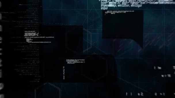 屏幕与数据处理对光路径和六边形在蓝色背景上 计算机接口和技术概念 — 图库视频影像