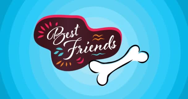 Animation Bone Text Best Friends Blue Concentric Circle Background Domestic — Stock Video