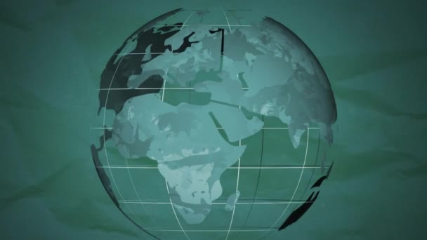 Animación Globo Girando Sobre Fondo Verde Negocio Global Interfaz Digital — Vídeos de Stock