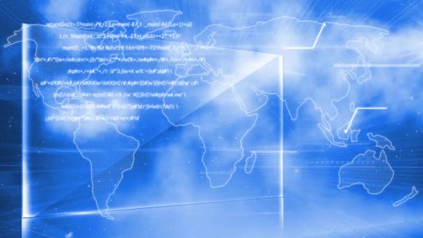 Interfaz Digital Con Procesamiento Datos Través Del Mapa Mundial Contra — Vídeo de stock