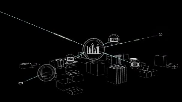 Animation Réseau Connexions Avec Des Icônes Sur Dessin Ville Sur — Video