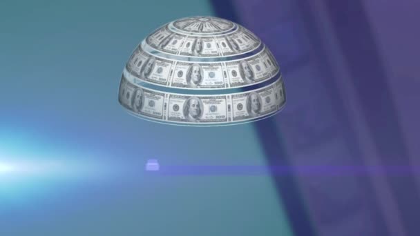 Animation Rotating Globe Dollar Bills Moving Light Blue Grey Background — Stock Video