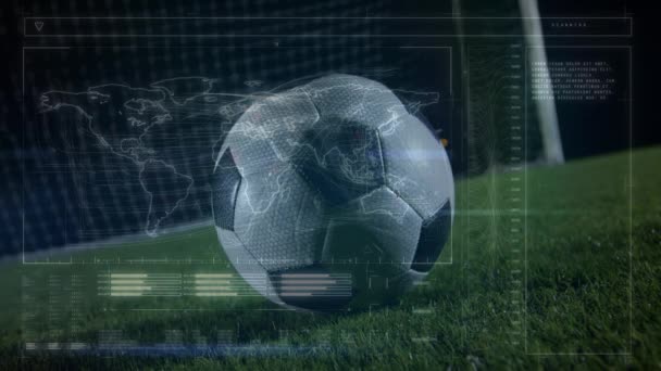 Animación Del Procesamiento Datos Sobre Jugador Fútbol Deportes Globales Interfaz — Vídeos de Stock