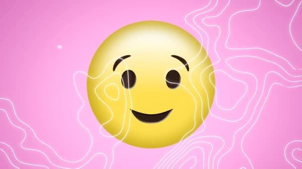 Animação Ícone Emoji Sorridente Fundo Rosa Mídia Social Global Interface — Vídeo de Stock