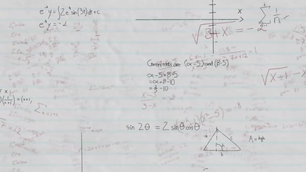 在白色背景上处理数学数据和方程的动画 全球教育 数字接口 技术和网络概念 — 图库视频影像