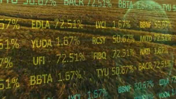 Animación Del Procesamiento Datos Financieros Sobre Campo Agrícola Agricultura Global — Vídeos de Stock