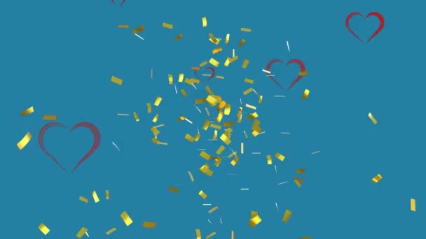 Animation Coeurs Rubans Gris Avec Des Confettis Dorés Tombant Sur — Video