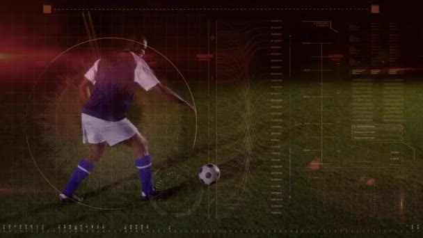 Animacja Skanowania Zakresu Przetwarzania Danych Przez Piłkarza Globalny Sport Interfejs — Wideo stockowe
