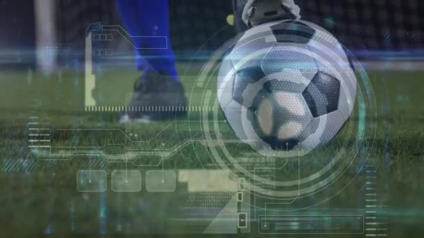 Animação Digitalização Escopo Processamento Dados Sobre Jogador Futebol Esportes Globais — Vídeo de Stock