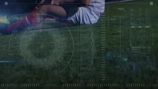 Animação Processamento Dados Sobre Jogador Futebol Esportes Globais Interface Digital — Vídeo de Stock