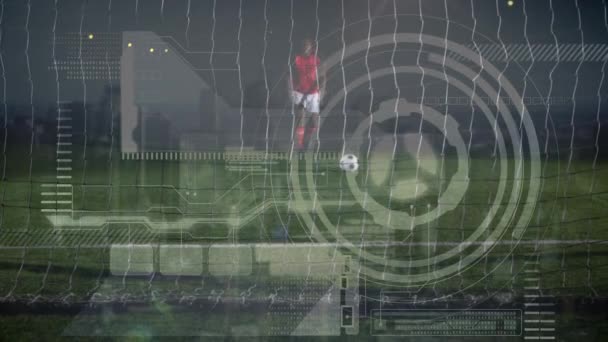 Animering Databehandling Över Fotbollsspelare Globala Sporter Digitalt Gränssnitt Teknik Och — Stockvideo