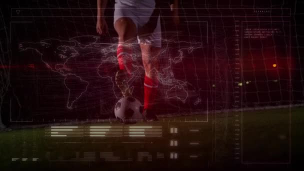 Animação Processamento Dados Sobre Jogador Futebol Esportes Globais Interface Digital — Vídeo de Stock