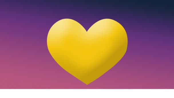 紫色の背景に黄色いハート絵文字の上を飛んでいる赤いコンフェッティのアニメーション お祝い愛バレンタインデーイベントのコンセプトデジタルで生成されたビデオ — ストック動画