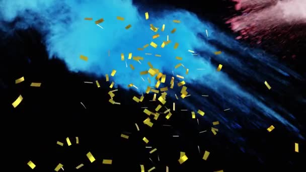 Animation Shopping Cart Icon Gold Confetti Falling Coloured Powders Floating — Stock Video