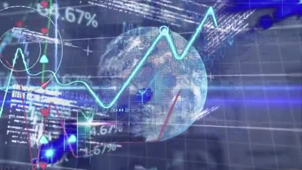 Animering Jordklotet Statistik Och Binär Kodning Finansiell Databehandling Globala Finanser — Stockvideo